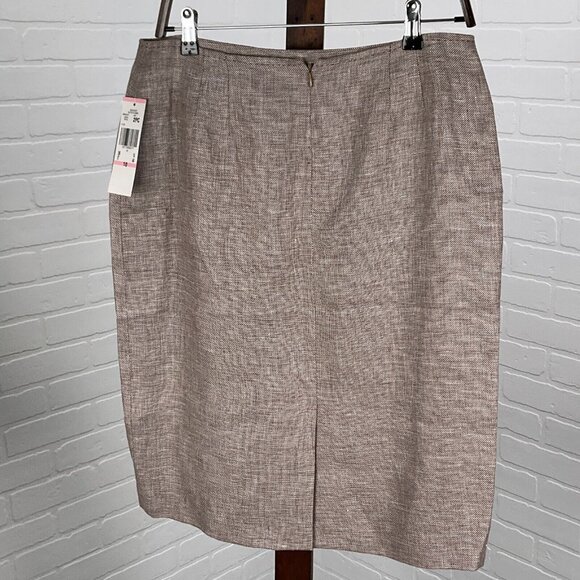Kasper Skirt Women 10 Brown White Woven Linen Lined Straight Zip Career NWT - Picture 2 of 8